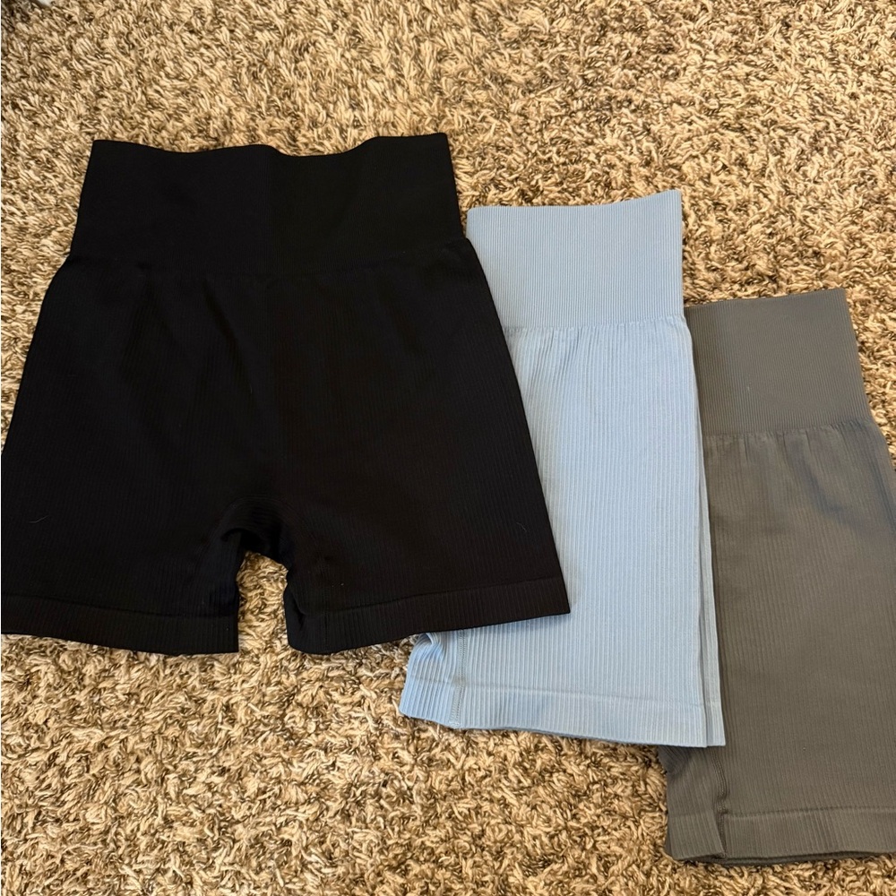 Women's High-Waisted workout Shorts - Black, Blue, Gray